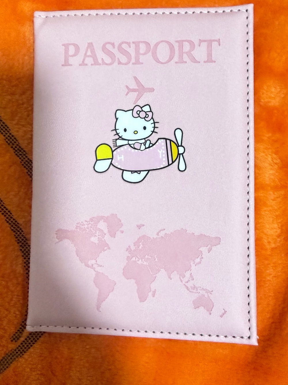 Hello Kitty Pink Passport Cover with Airplane Graphic